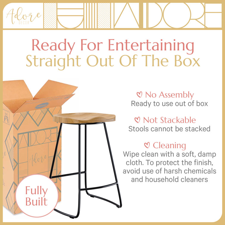 Sleek Black 21.7" Backless Wood & Metal Counter Stool
