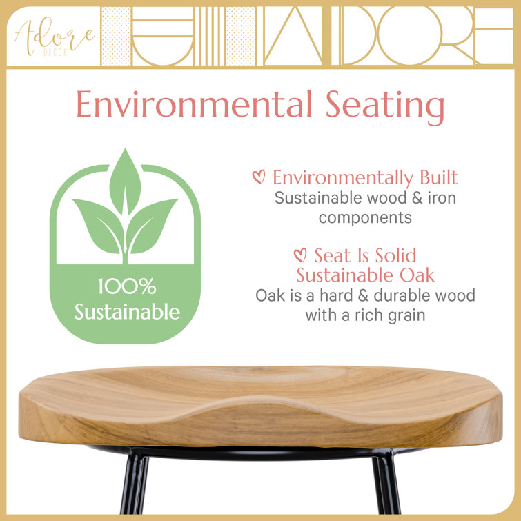 Sleek Black 21.7" Backless Wood & Metal Counter Stool