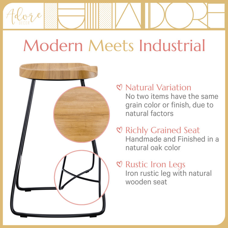Sleek Black 21.7" Backless Wood & Metal Counter Stool