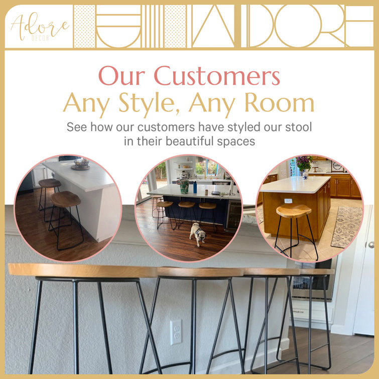 Sleek Black 21.7" Backless Wood & Metal Counter Stool