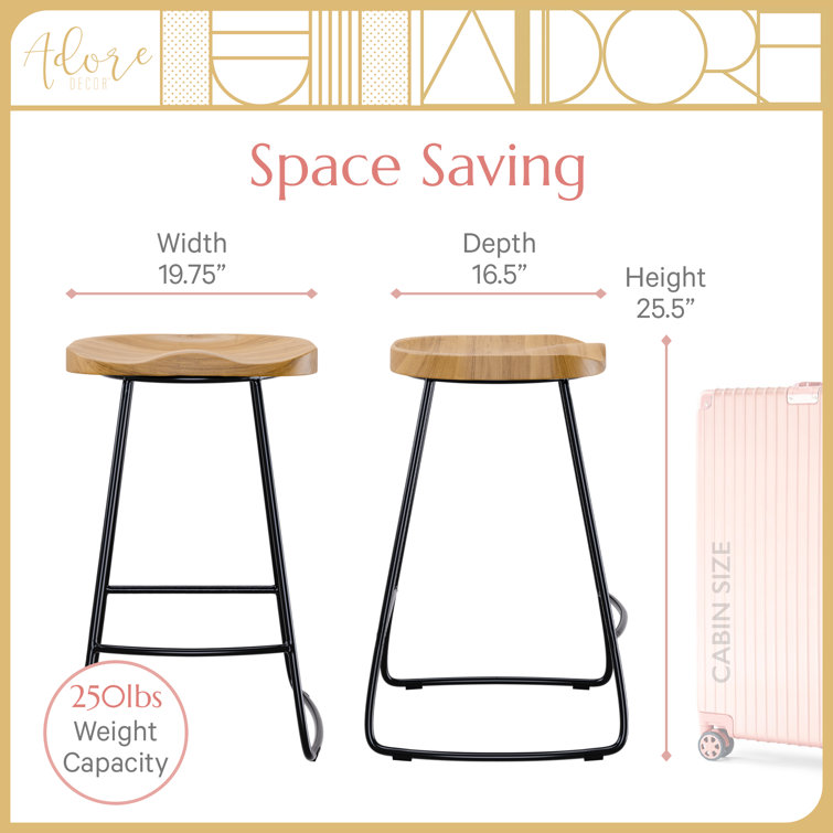 Sleek Black 21.7" Backless Wood & Metal Counter Stool
