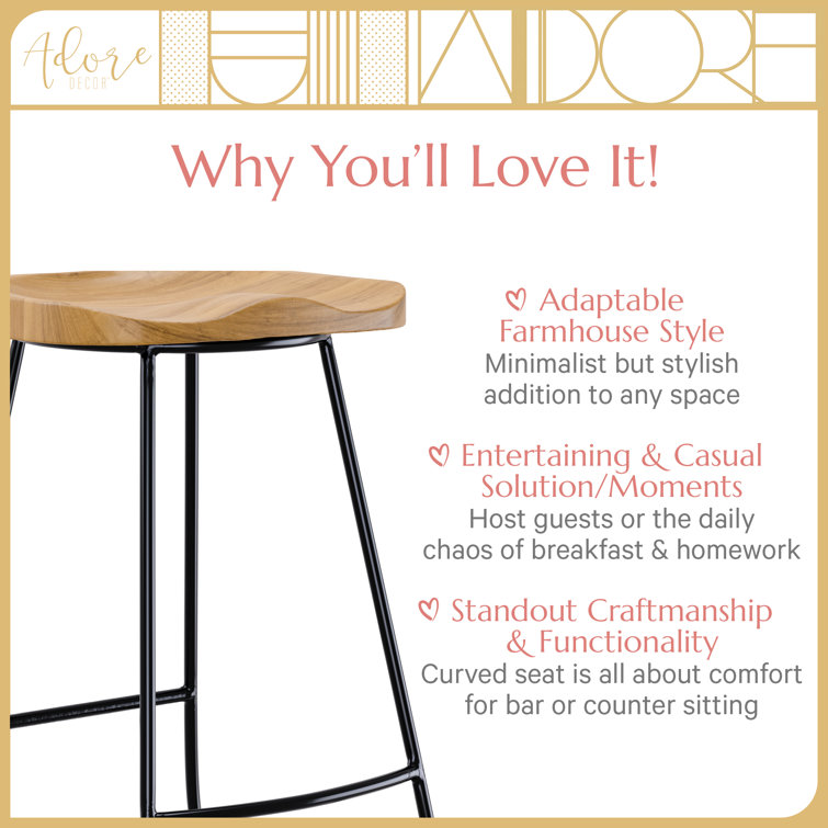 Sleek Black 21.7" Backless Wood & Metal Counter Stool