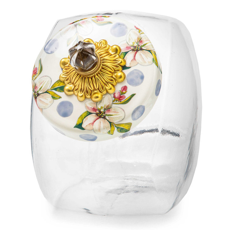 Handcrafted Glass Jar with Floral Blue Enamel Lid