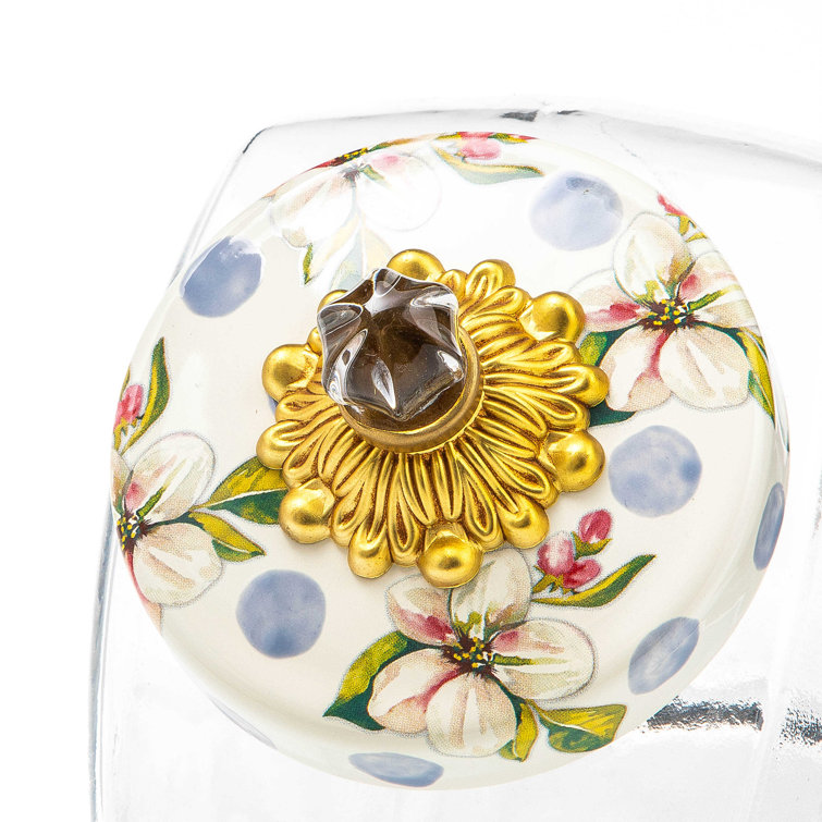 Handcrafted Glass Jar with Floral Blue Enamel Lid
