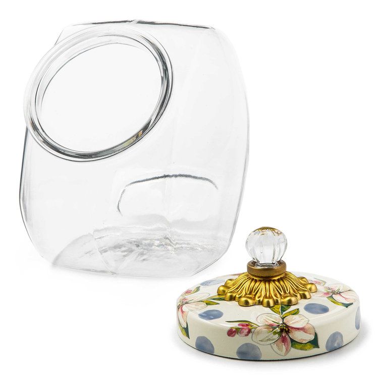 Handcrafted Glass Jar with Floral Blue Enamel Lid