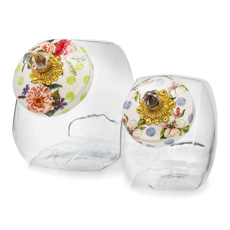 Handcrafted Glass Jar with Floral Blue Enamel Lid