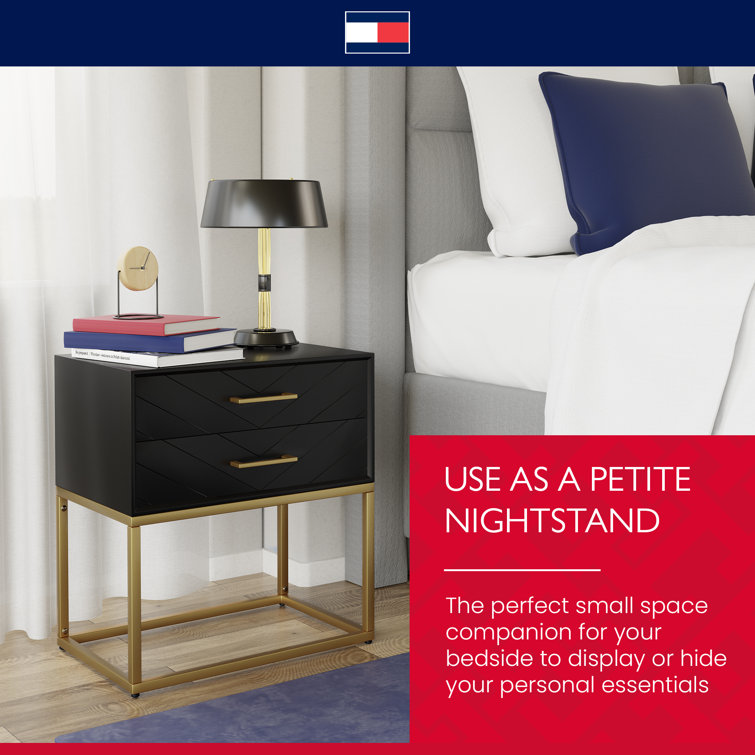 Ellias Compact Modern Side Table with Grooved Drawers, Black & Gold