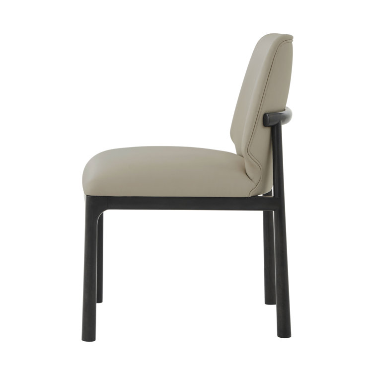 Silent Black Leather Upholstered Side Chair with Wood Frame
