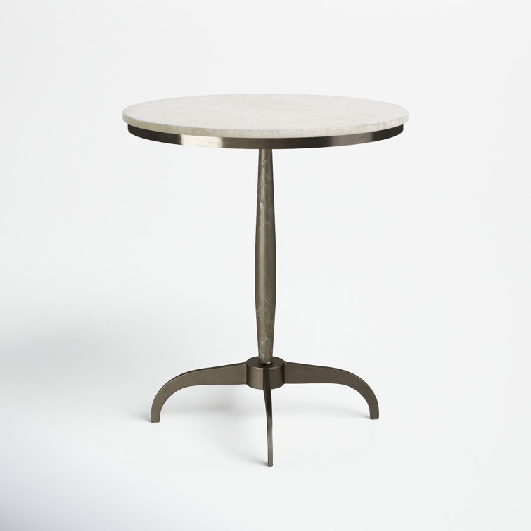 Round White Marble and Metal Pedestal End Table