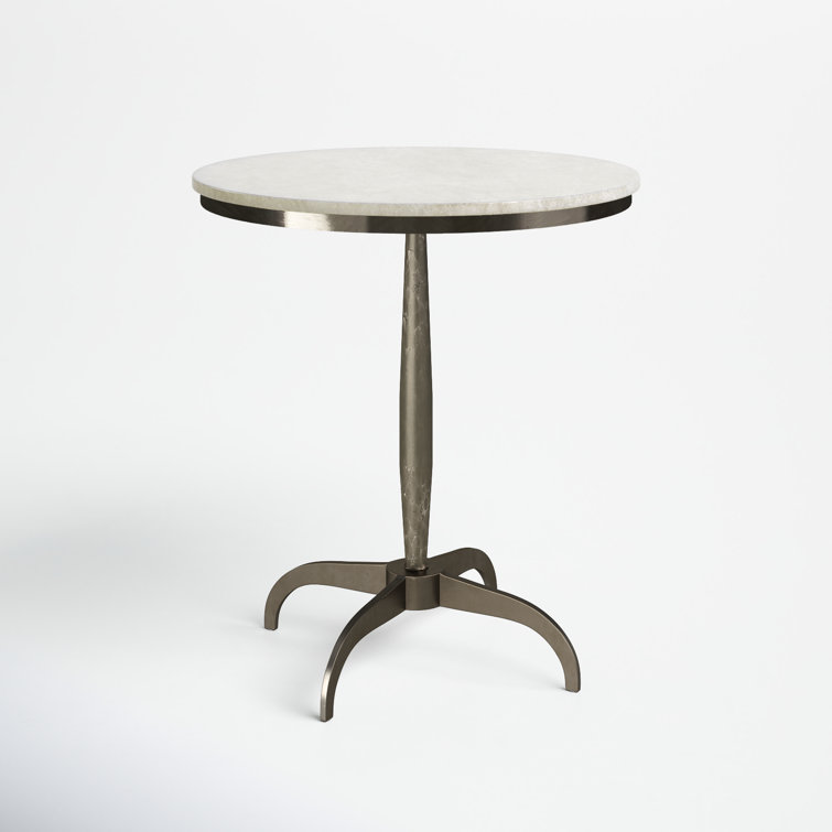 Round White Marble and Metal Pedestal End Table