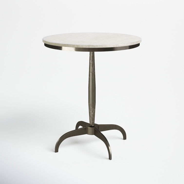 Round White Marble and Metal Pedestal End Table