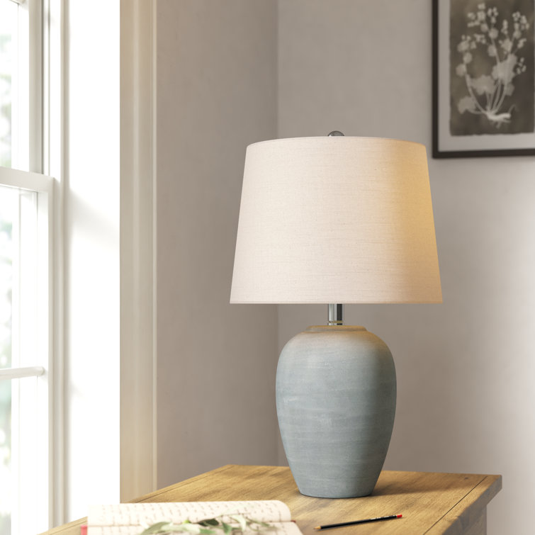 Gray Ceramic Table Lamp with Beige Linen Shade