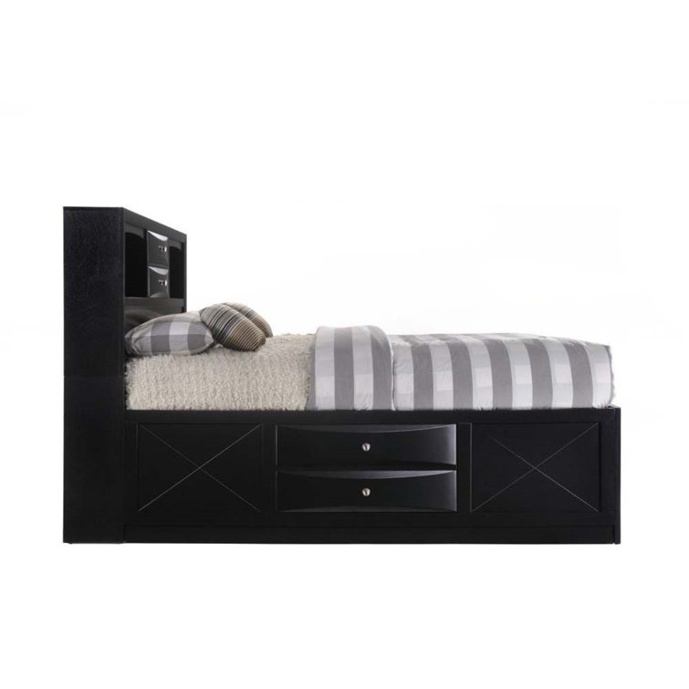 Black King Wood Frame Storage Bed with Bookcase Headboard