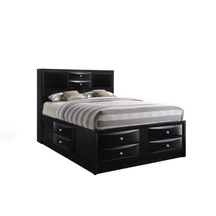 Black King Wood Frame Storage Bed with Bookcase Headboard