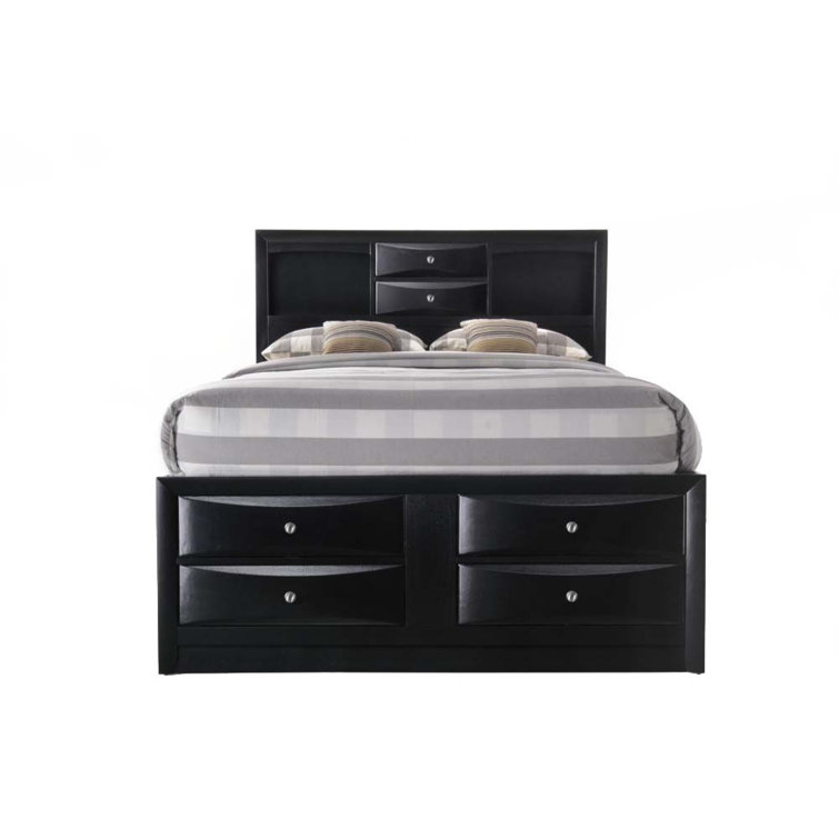 Black King Wood Frame Storage Bed with Bookcase Headboard