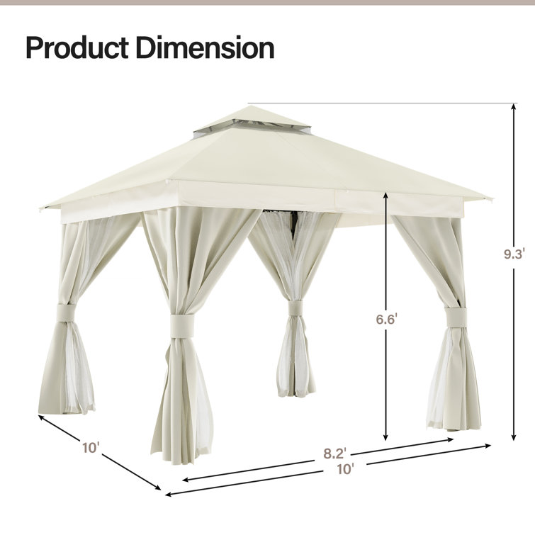 Creamy White Steel Patio Gazebo with Mosquito Netting and Curtains