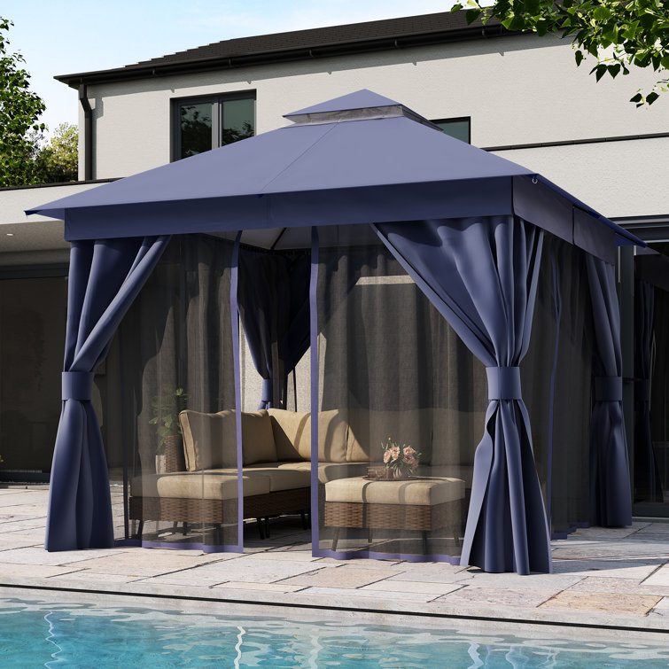 Gray Steel 8x8 Patio Gazebo with Curtains