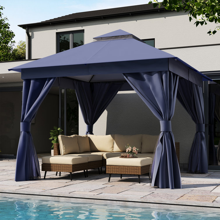 Gray Steel 8x8 Patio Gazebo with Curtains