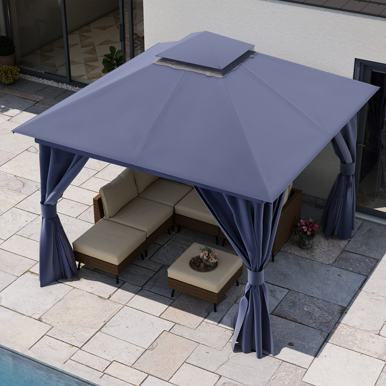 Gray Steel 8x8 Patio Gazebo with Curtains