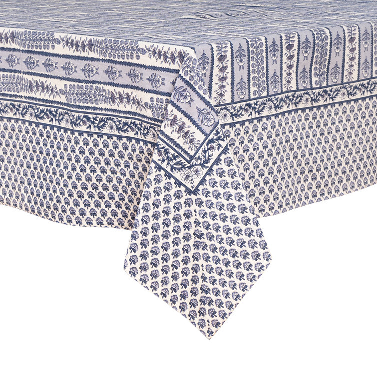 Blue Marine Floral Rectangular Fabric Tablecloth 71x128