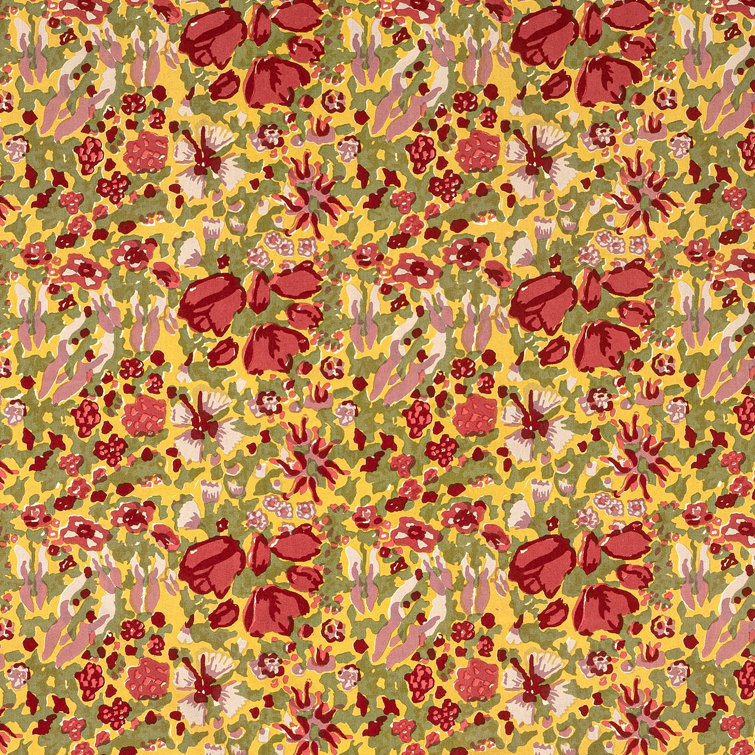 Jardin Red and Green French Linen Tablecloth 71" x 142"