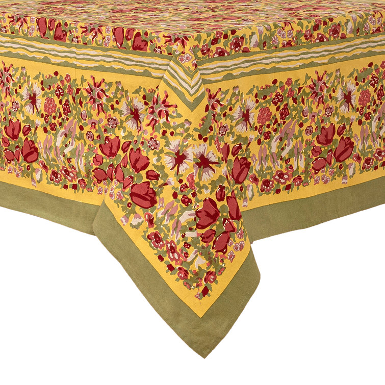 Jardin Red and Green French Linen Tablecloth 71" x 142"