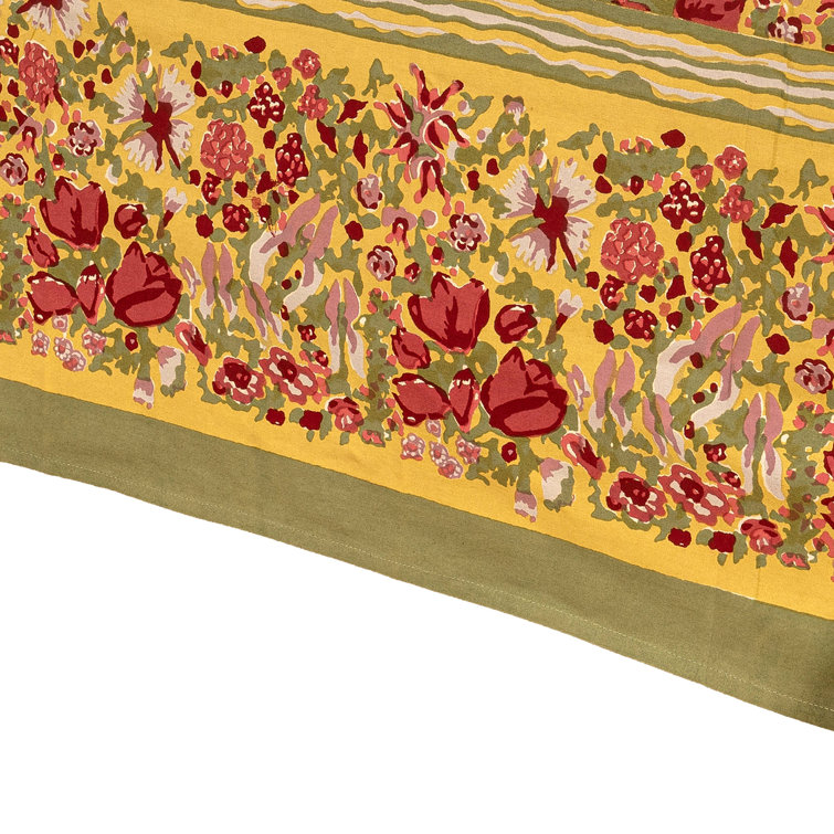 Jardin Red and Green French Linen Tablecloth 71" x 142"