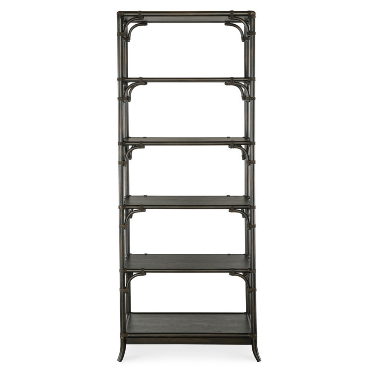 Black Sand Oak Veneer Transitional Bookcase with Bamboo Motif