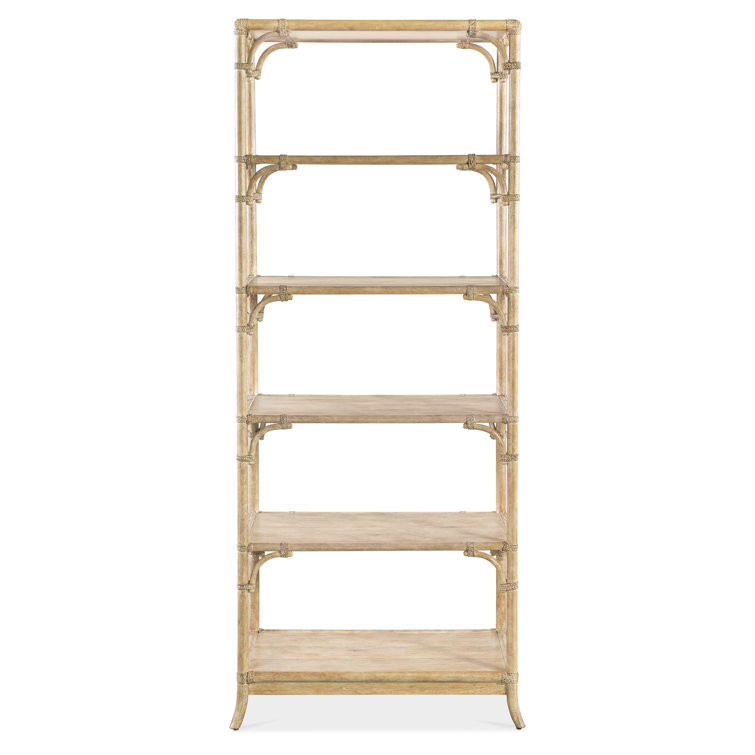Beige Oak Veneer Coastal Bookcase with Bamboo Motif