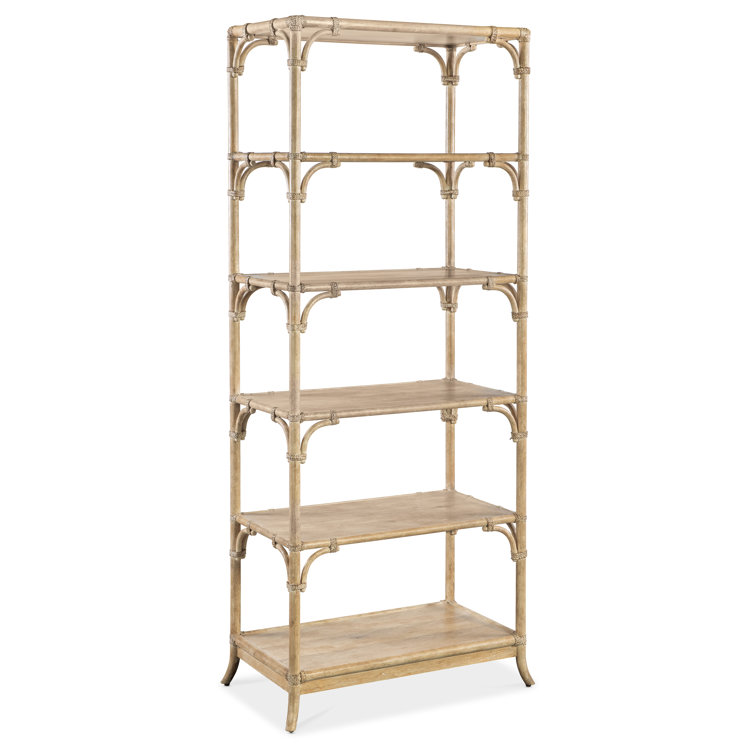Beige Oak Veneer Coastal Bookcase with Bamboo Motif