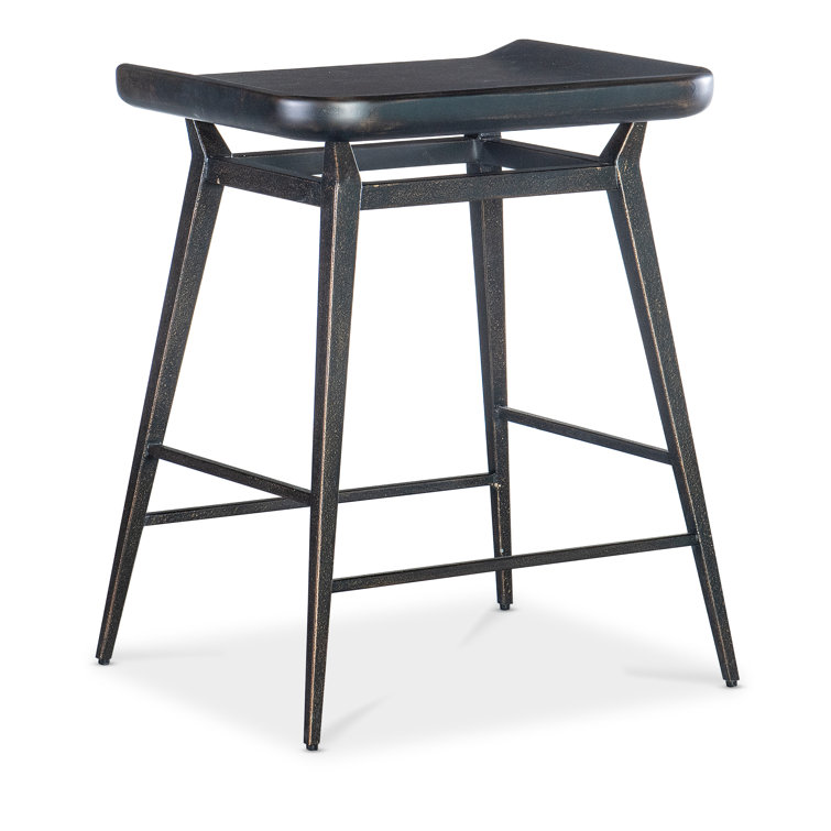 Black Sand Wood and Metal Backless Stool