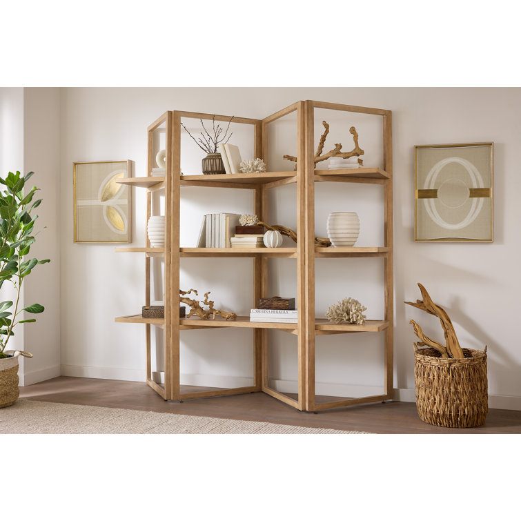 Beige Oak Veneer Transitional Folding Etagere with Shelves