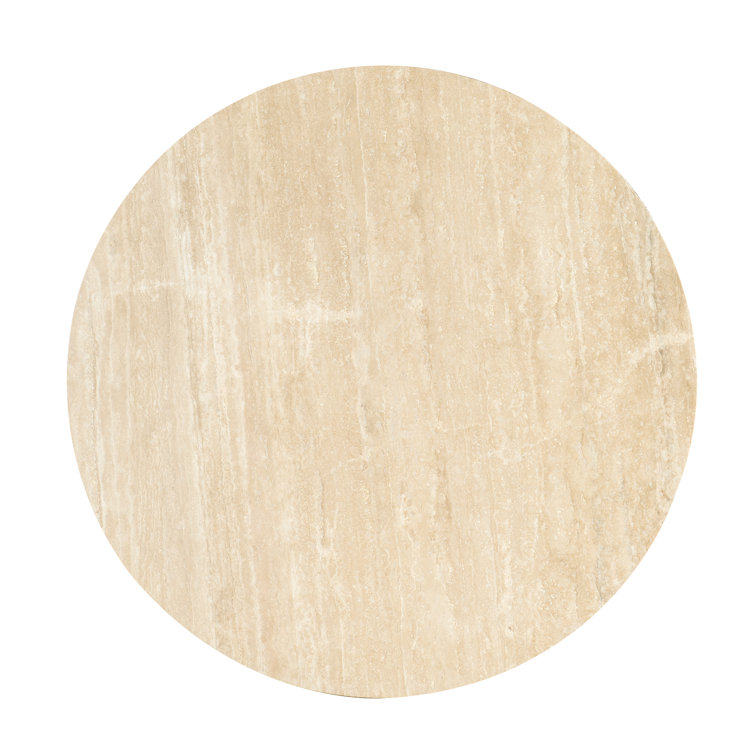 Beige and Brown Round Wood Cocktail Table with Storage