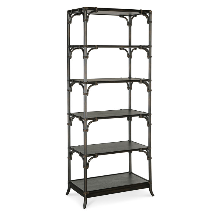 Black Sand Oak Veneer Transitional Bookcase with Bamboo Motif