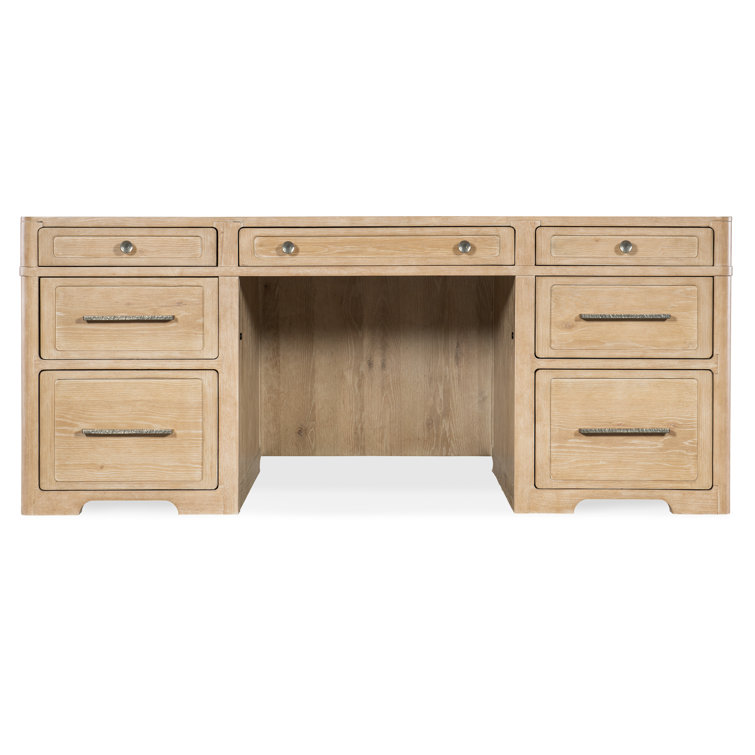 Beige Oak and Maple Executive Desk with Filing Cabinet