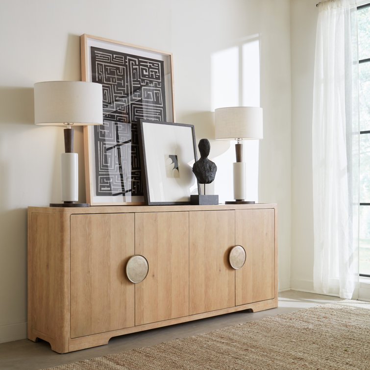 Beige Oak Transitional Media Console with Cabinet