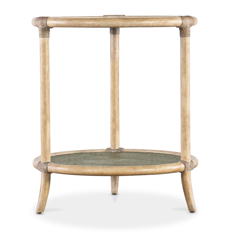 Round Beige and Green Wood and Glass Coastal End Table