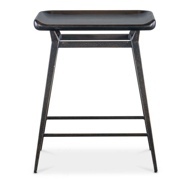 Black Sand Wood and Metal Backless Stool