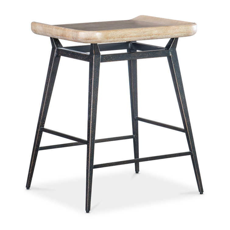 Dune Brown Wood and Metal Backless Stool