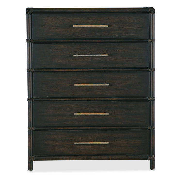 Dark Wood Transitional 5-Drawer Chest with Rope Accents