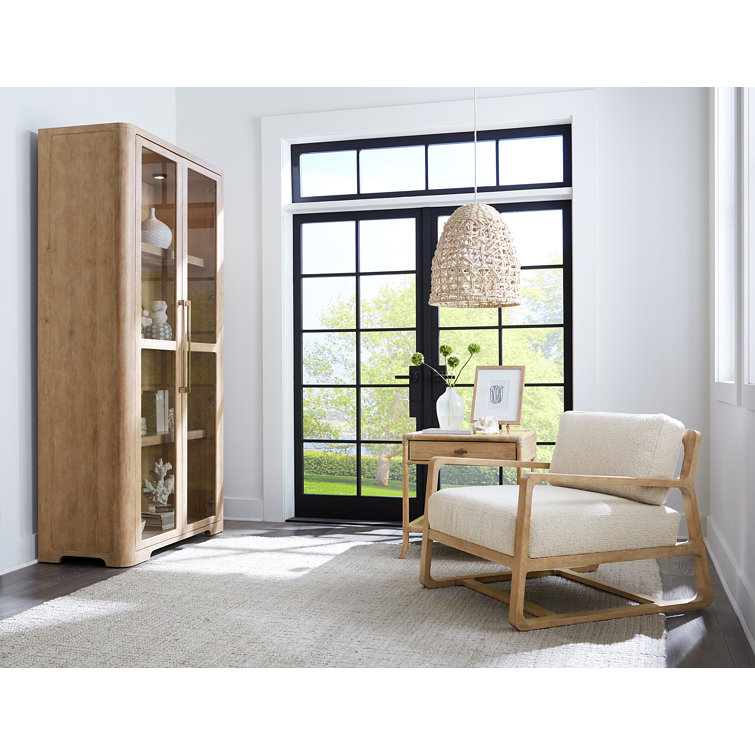 Light Brown Wood Frame Accent Chair with Cream Fabric
