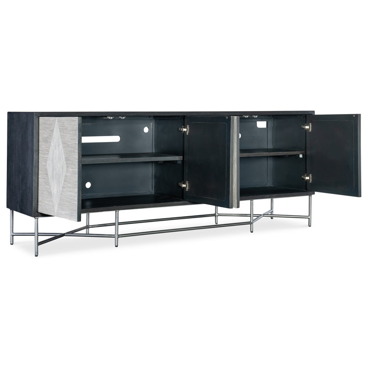 Black and Silver Mango Wood Credenza with Bone Design