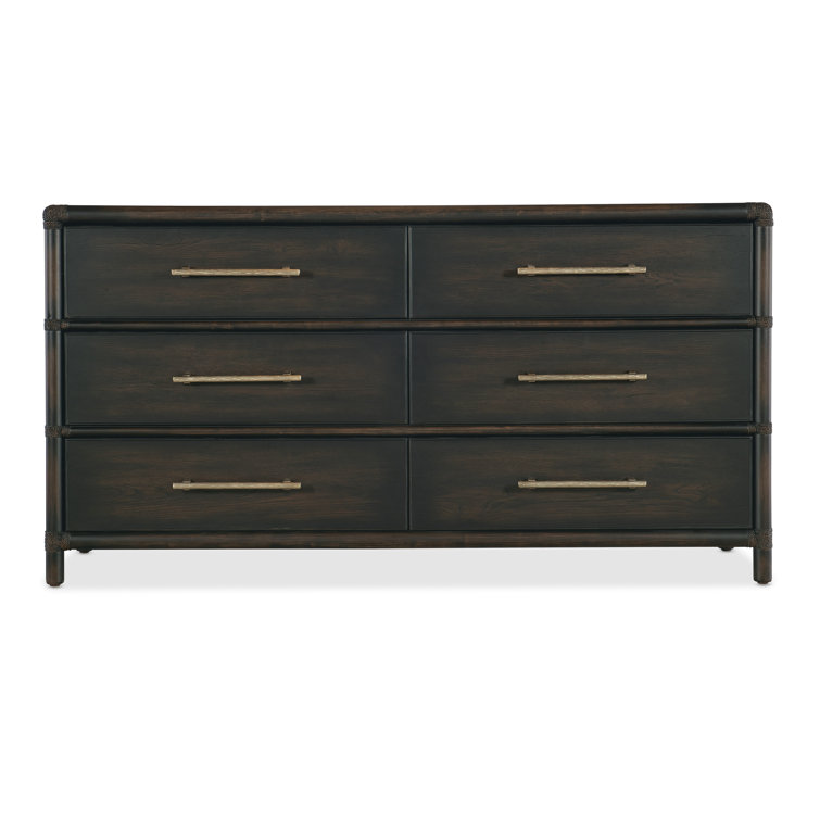 Dark Wood 6-Drawer Coastal Dresser with Soft Close