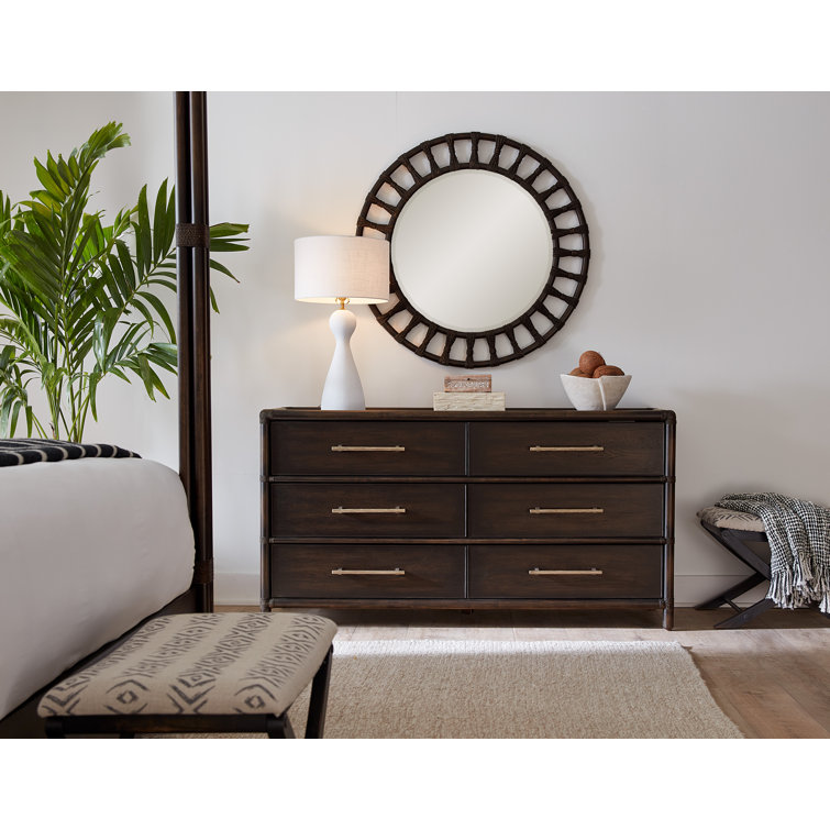 Dark Wood 6-Drawer Coastal Dresser with Soft Close