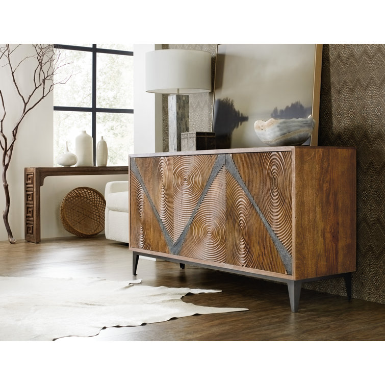 Medium Wood and Slate Mango Credenza with Iron Base