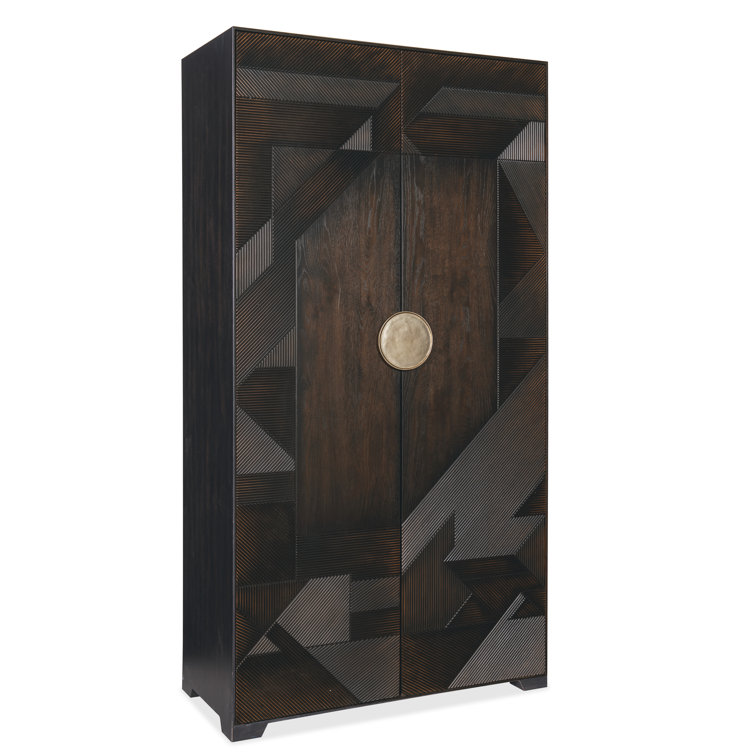 Black Sand Oak and Maple Veneer Wardrobe with Split Rattan Doors