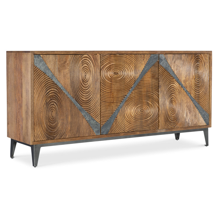 Medium Wood and Slate Mango Credenza with Iron Base
