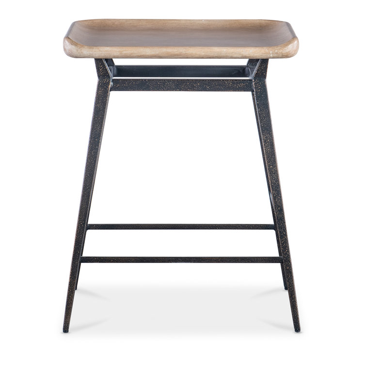 Dune Brown Wood and Metal Backless Stool