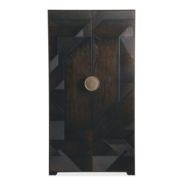 Black Sand Oak and Maple Veneer Wardrobe with Split Rattan Doors