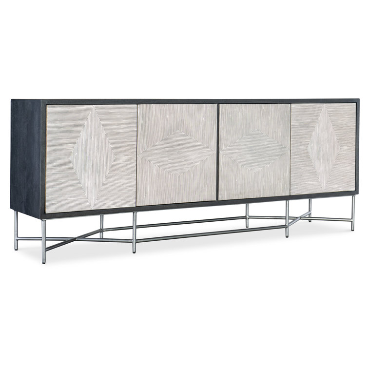 Black and Silver Mango Wood Credenza with Bone Design